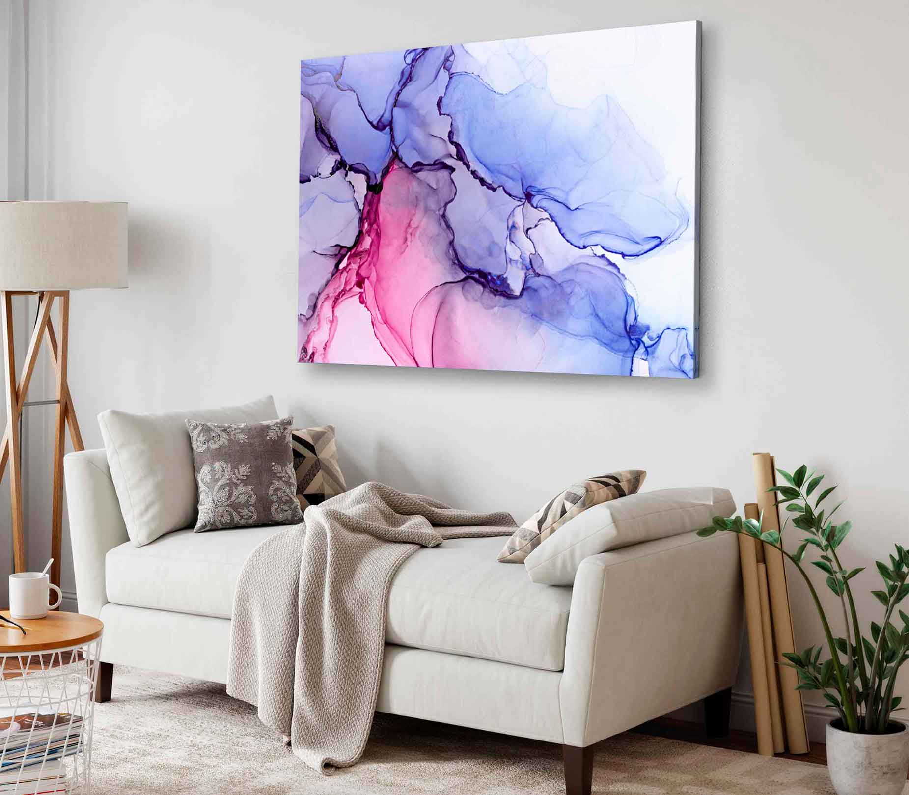 Bella Home Pink & Blue Abstract Alcohol Ink Print Canvas Ready to hang