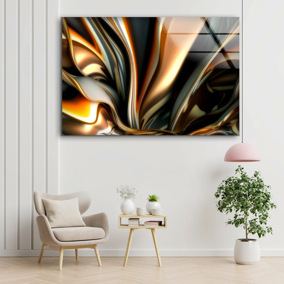 Gold & Brown Abstract Fractal Liquid 3D Design Acrylic Glass Print Tempered Glass Wall Art 100% Made in Australia Ready to Hang