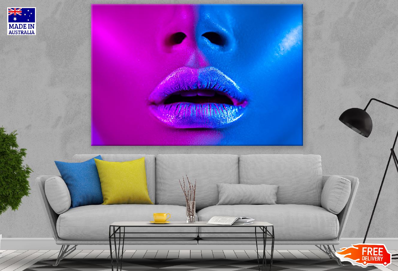 Silver Lips Woman in Blue & Purple Lights Photograph Print 100% Australian Made