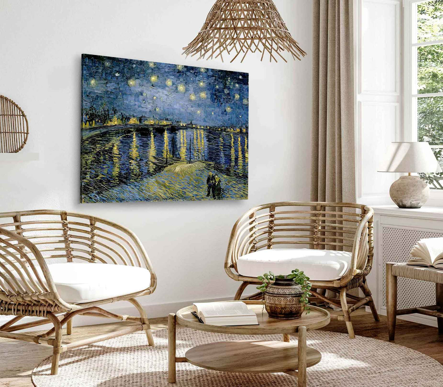 Bella Home Night Painting With Sky View Print Canvas Ready to hang