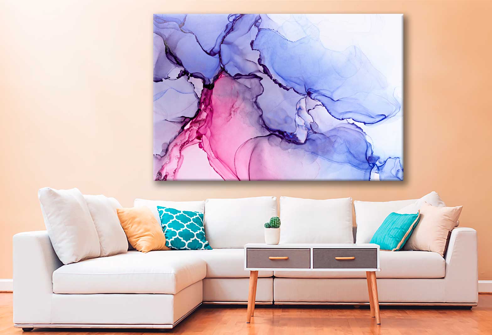 Bella Home Pink & Blue Abstract Alcohol Ink Print Canvas Ready to hang