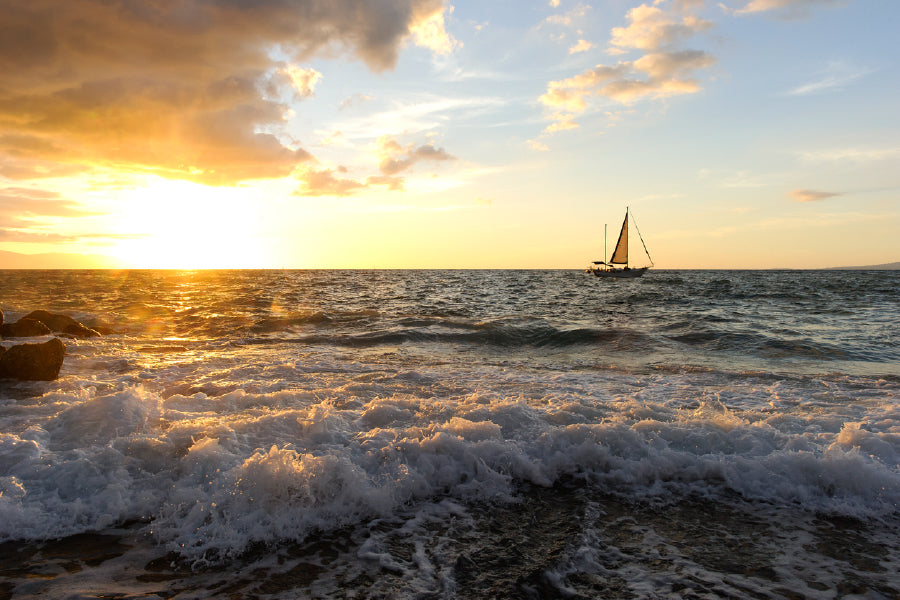 Bella Home Sailboat With People Aboard On Ocean Print Canvas Ready to hang