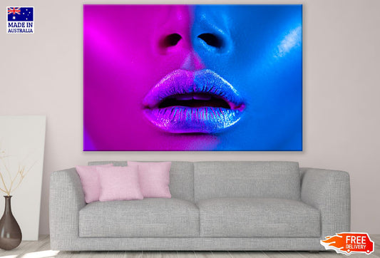 Silver Lips Woman in Blue & Purple Lights Photograph Print 100% Australian Made