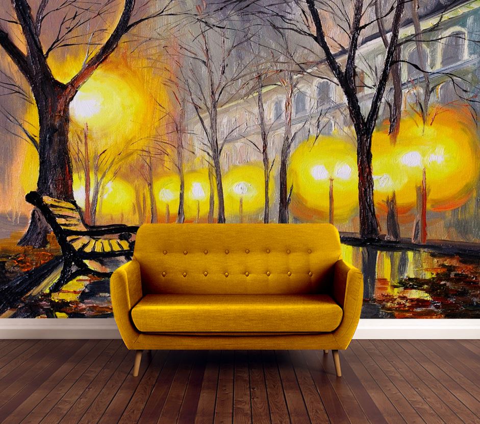 Wallpaper Murals Peel and Stick Removable Stunning Night Street Watercolor Painting High Quality