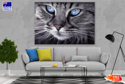 Blue Eye Cat Portrait Illustration Print 100% Australian Made