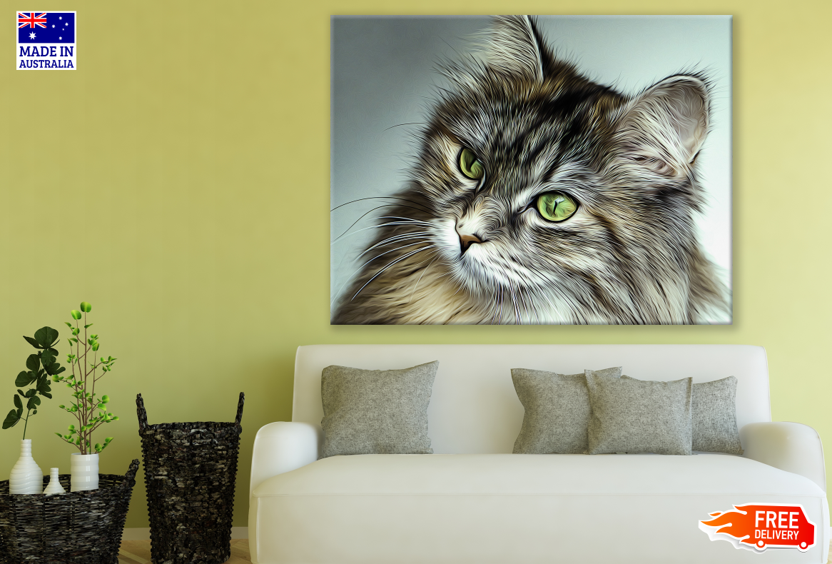 Cute Cat Portrait Illustration Painting Print 100% Australian Made