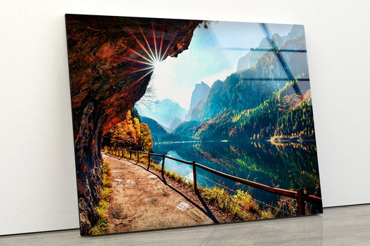 Foot Path Near Lake Scenery Photograph Acrylic Glass Print Tempered Glass Wall Art 100% Made in Australia Ready to Hang