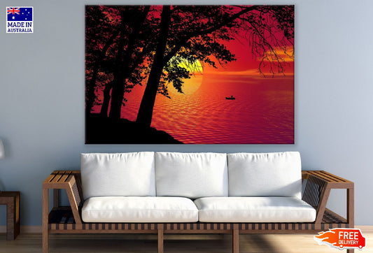 Sunset with Trees and Boat Photograph Print 100% Australian Made