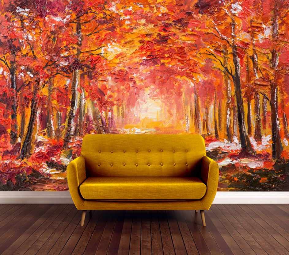 Wallpaper Murals Peel and Stick Removable Red Tree Forest Watercolor Painting High Quality