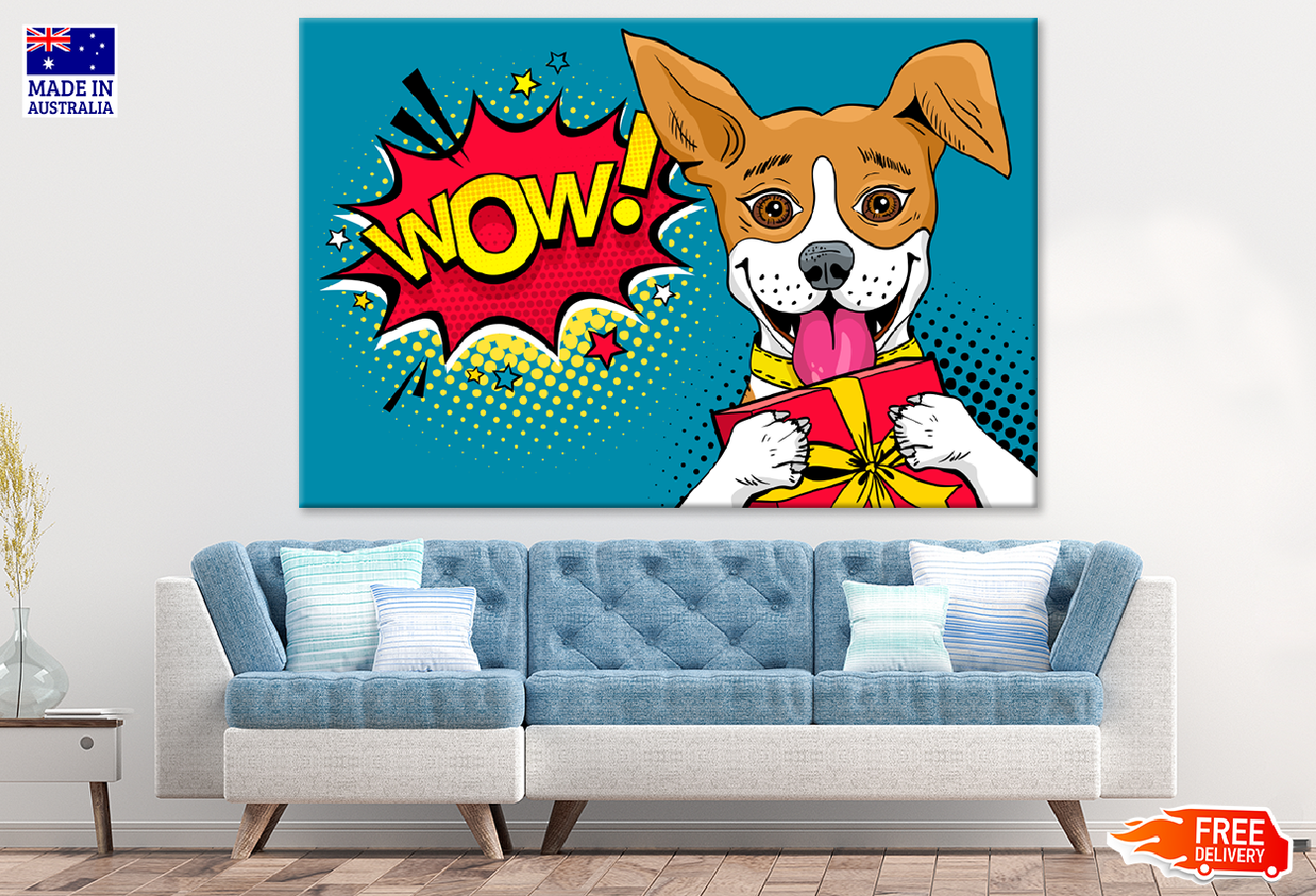 WOW Quote & Happy Dog with Gift Illustration Print 100% Australian Made