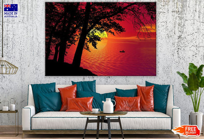 Sunset with Trees and Boat Photograph Print 100% Australian Made