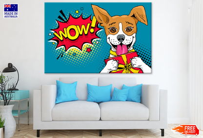 WOW Quote & Happy Dog with Gift Illustration Print 100% Australian Made