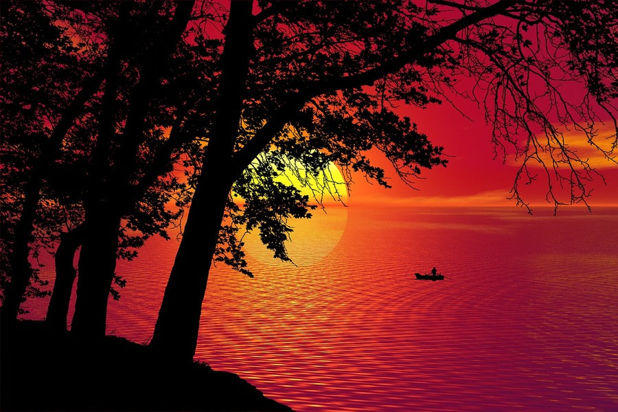 Sunset with Trees and Boat Photograph Print 100% Australian Made