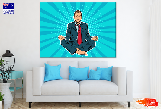 Businessman Doing Yoga Illustration Print 100% Australian Made
