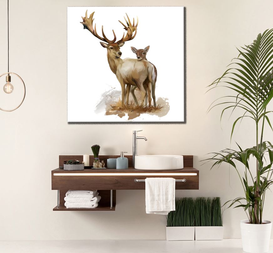 Square Canvas Deer Couple Painting High Quality Print 100% Australian Made