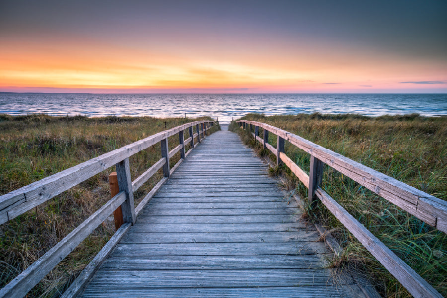 Bella Home Wooden Bridge to Beach North Sea Print Canvas Ready to hang