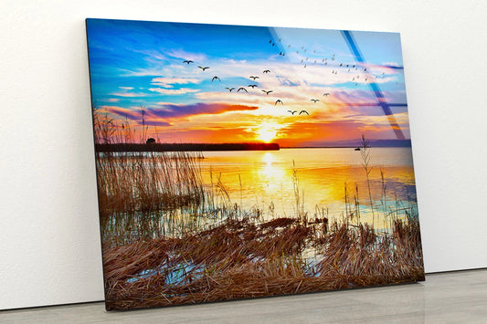 Sunset Over River Scenery Photograph Acrylic Glass Print Tempered Glass Wall Art 100% Made in Australia Ready to Hang