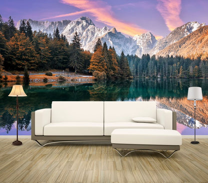 Wallpaper Murals Peel and Stick Removable Trees & Lake with Mountain View High Quality