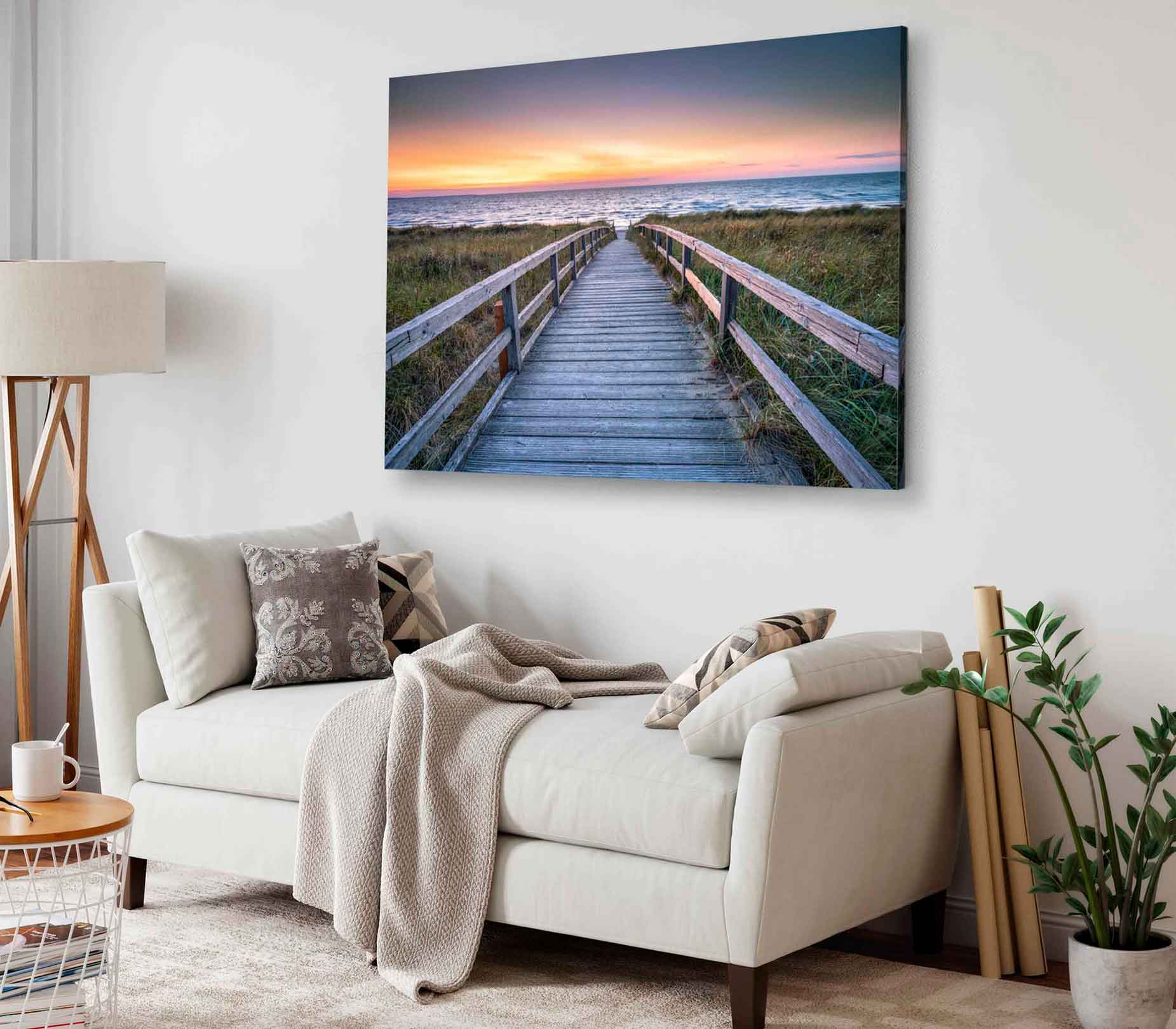 Bella Home Wooden Bridge to Beach North Sea Print Canvas Ready to hang