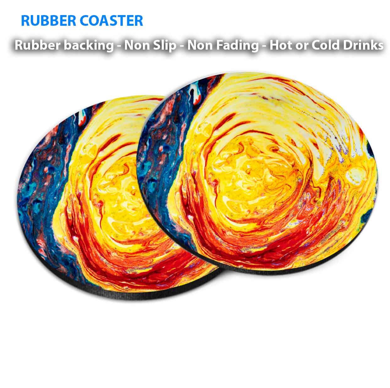 Red Yellow Blue Abstract Design Coasters Wood & Rubber - Set of 6 Coasters