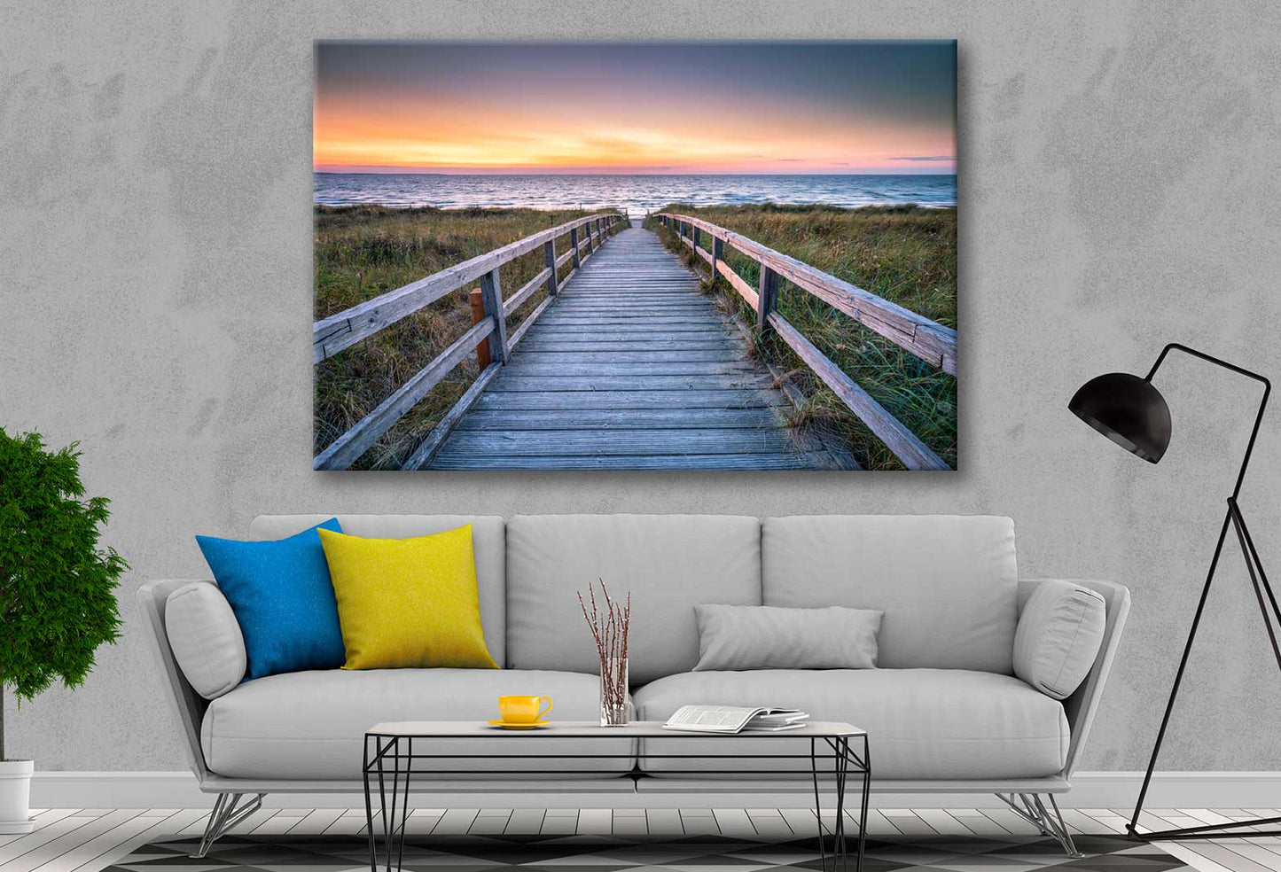 Bella Home Wooden Bridge to Beach North Sea Print Canvas Ready to hang