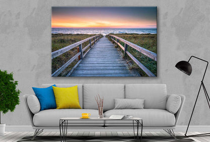 Bella Home Wooden Bridge to Beach North Sea Print Canvas Ready to hang