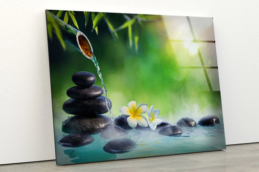 Zen Stones Flower Bamboo Trees & Smoke Photograph Acrylic Glass Print Tempered Glass Wall Art 100% Made in Australia Ready to Hang