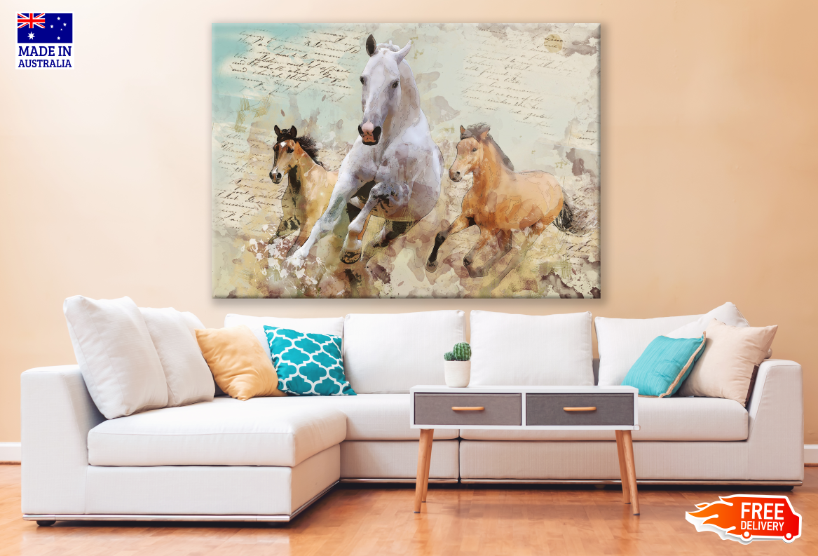 Horses Running & Article Double Exposure Illustration Print 100% Australian Made