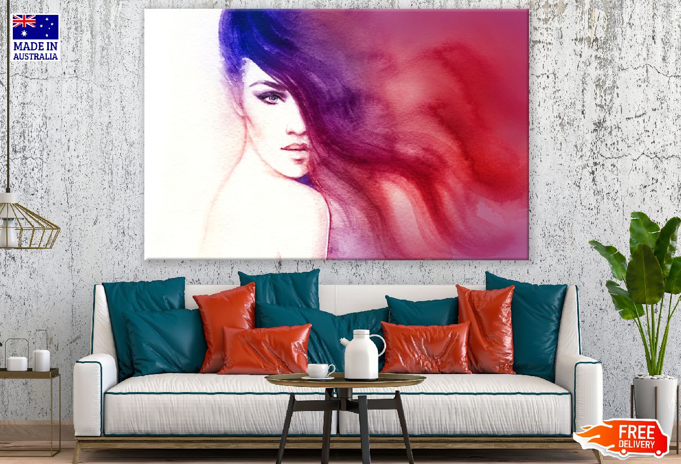 Fashion Woman with Colorful Hair Abstract Watercolor Painting Print 100% Australian Made