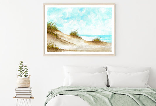 Beach over Cloudy Sky Watercolor Painting Home Decor Premium Quality Poster Print Choose Your Sizes