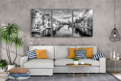 3 Set of City Canal B&W Photograph High Quality Print 100% Australian Made Wall Canvas Ready to Hang