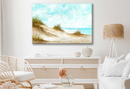 Bella Home Beach over Cloudy Sky Painting Print Canvas Ready to hang