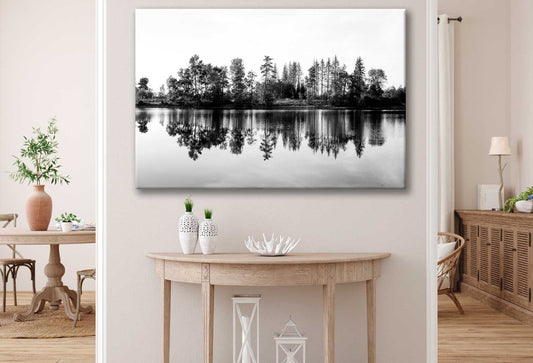 Bella Home Trees near Lake B&W Scenery View Print Canvas Ready to hang