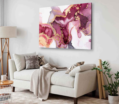 Bella Home Red Pink & Gold Lines Abstract Print Canvas Ready to hang