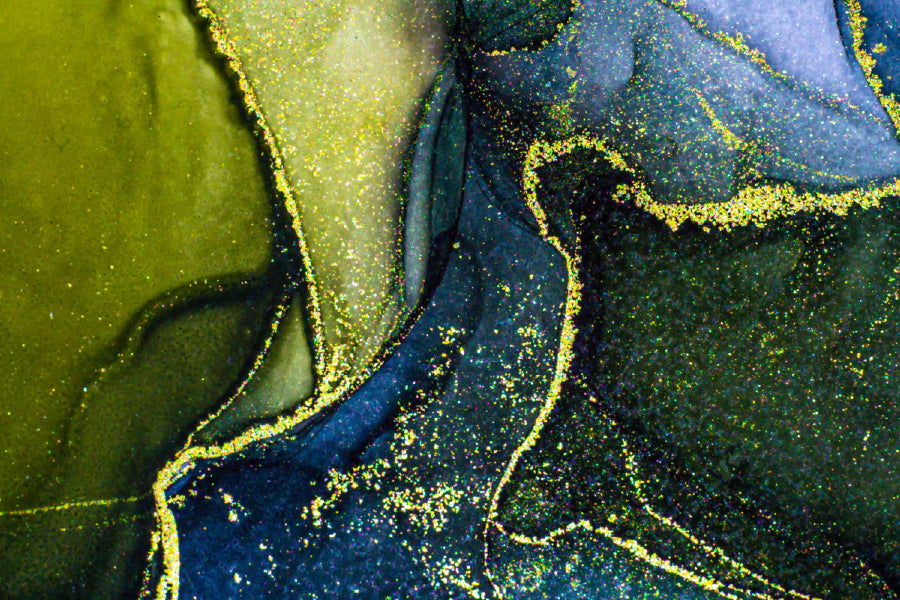 Green Blue & Gold Fluid Abstract Design Print 100% Australian Made