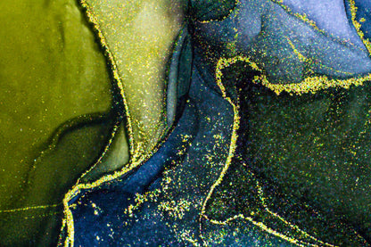 Green Blue & Gold Fluid Abstract Design Print 100% Australian Made