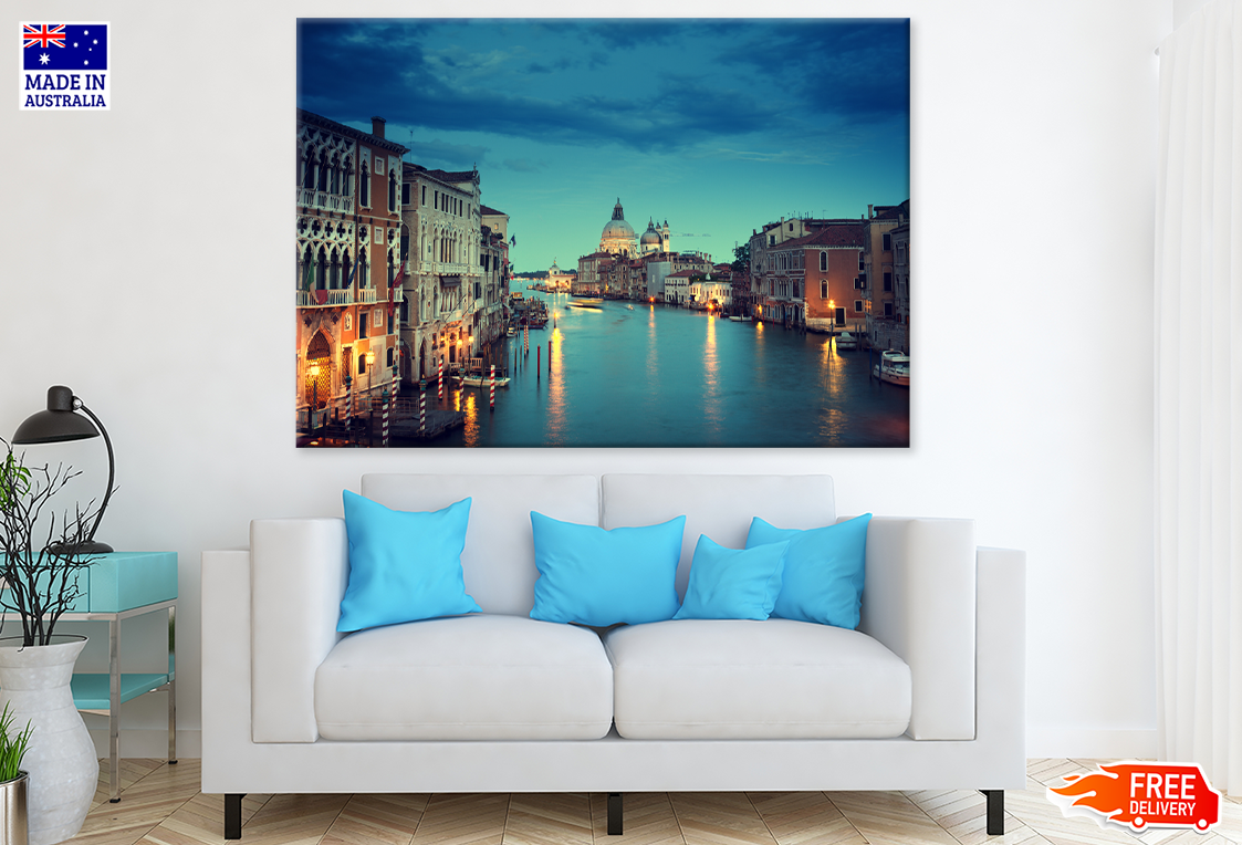 Boats On Sea & City In Italy Sky View Print 100% Australian Made