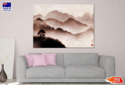 Misty Forest & Mountains Painting Print 100% Australian Made