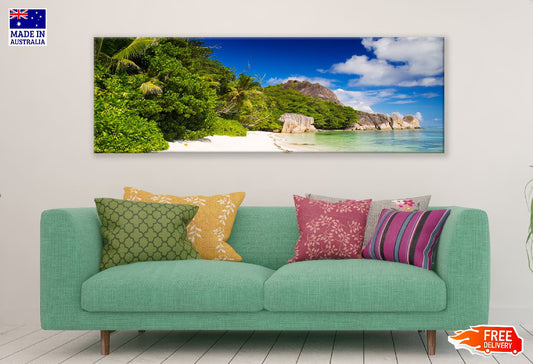 Panoramic Canvas d'Argent on La Digue Beach Photograph High Quality 100% Australian Made Wall Canvas Print Ready to Hang