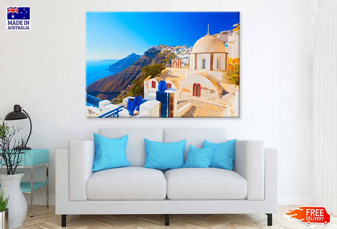 View of Santorini Cyclades Island Photograph Print 100% Australian Made