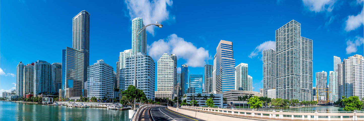 Panoramic Canvas Buildings View Photographin Brickell High Quality 100% Australian Made Wall Canvas Print Ready to Hang