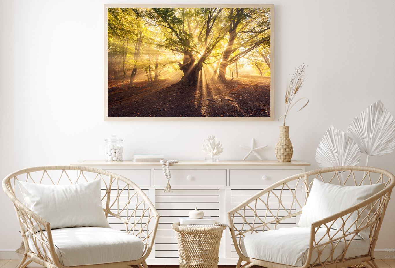 Old Tree with Sun Rays Scenery View Photograph Home Decor Premium Quality Poster Print Choose Your Sizes