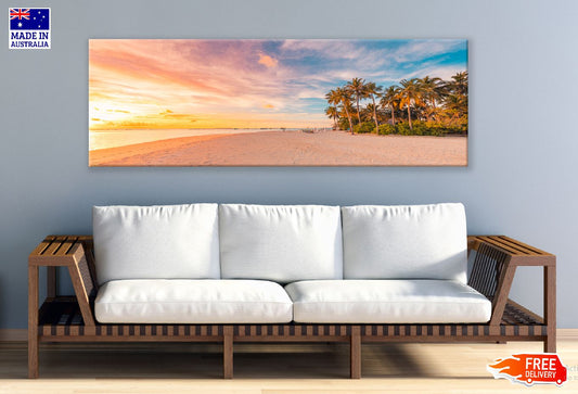 Panoramic Canvas Palm Trees & Sand Sea Photograph High Quality 100% Australian Made Wall Canvas Print Ready to Hang