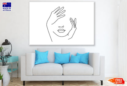 Woman Face With Hand B&W Line Art Design Print 100% Australian Made