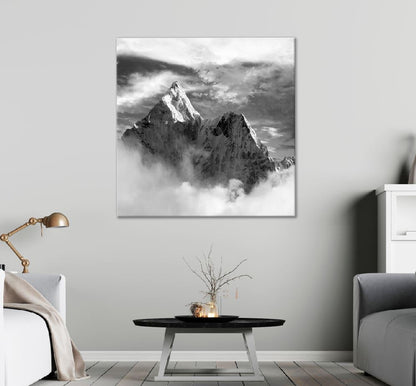 Square Canvas Everest Mountain B&W View Photograph Nepal High Quality Print 100% Australian Made