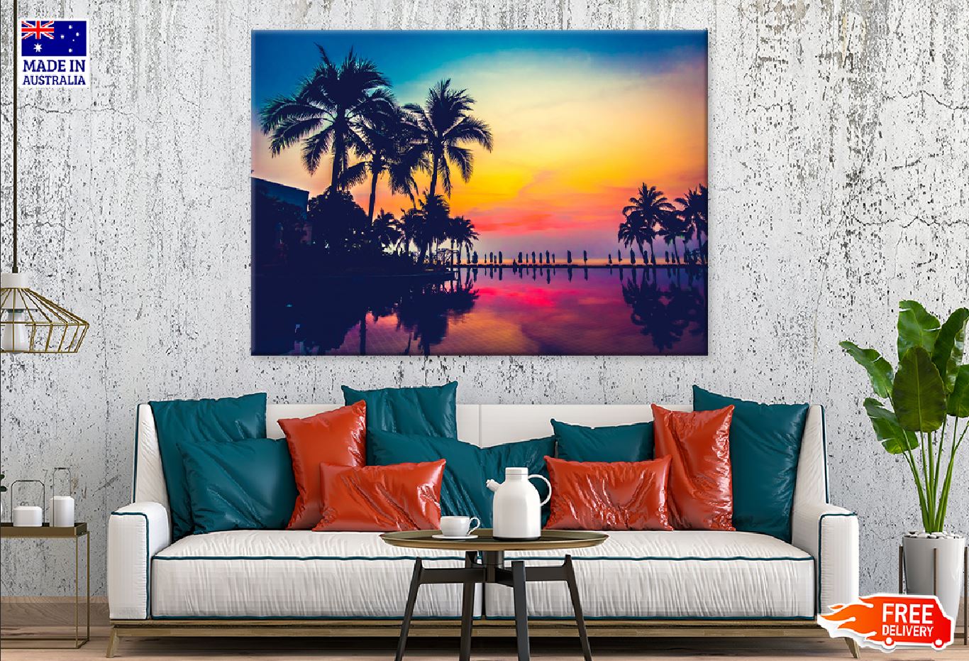 Palm Trees in Pool Sunset View Photograph Print 100% Australian Made