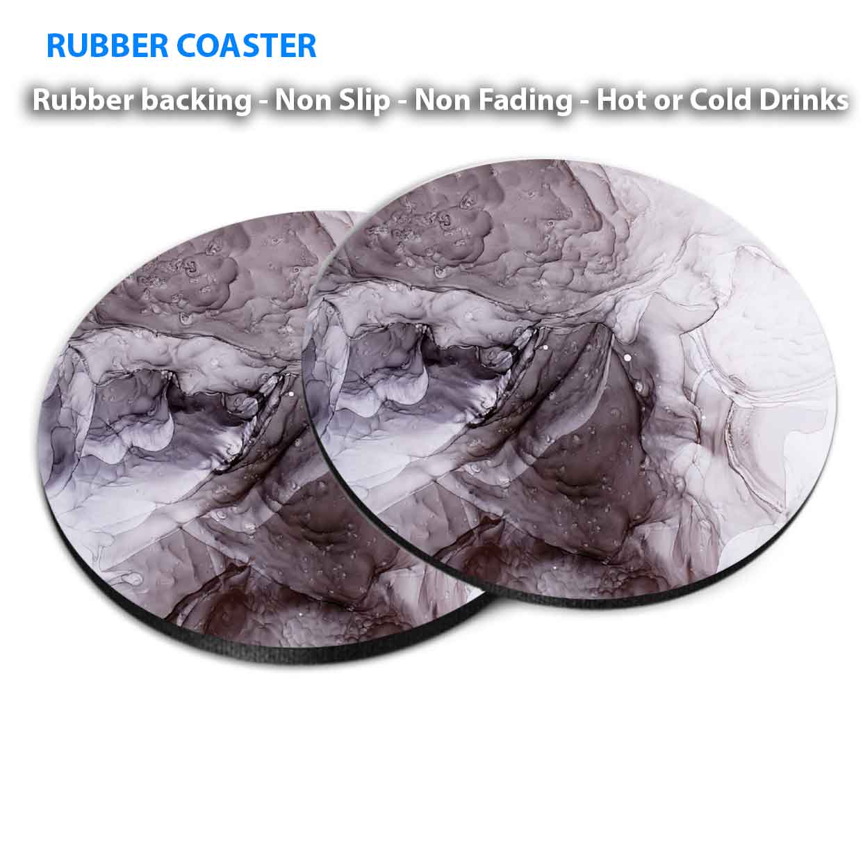 Grey Silver Fluid Abstract Design Coasters Wood & Rubber - Set of 6 Coasters