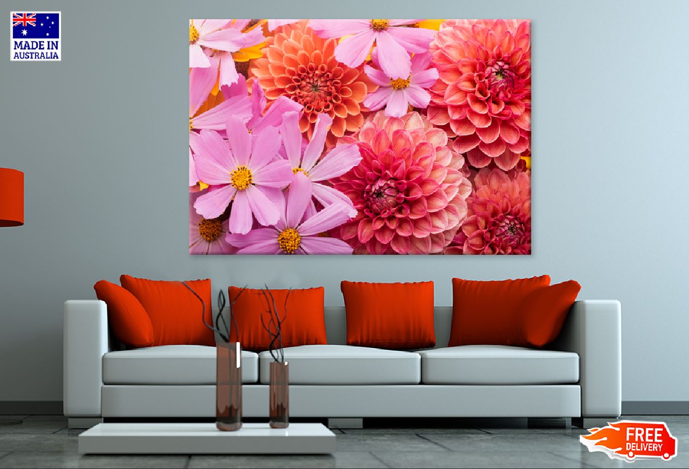 Orange Dahlia Flower Bouquet View Photograph Print 100% Australian Made