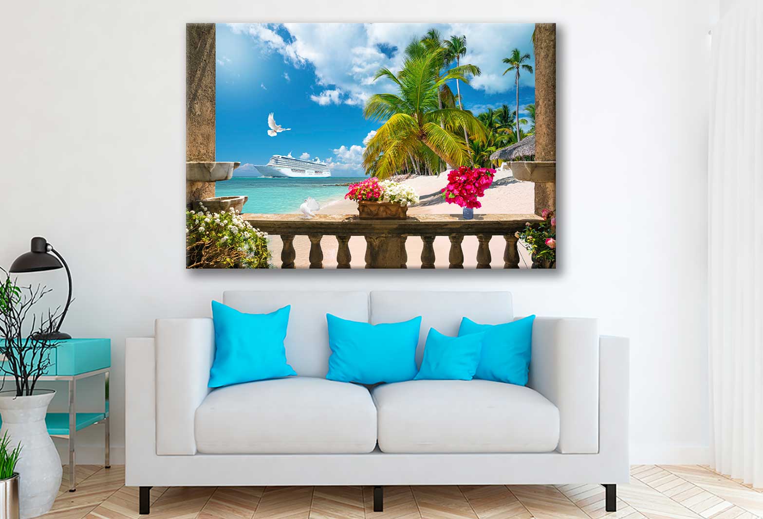 Bella Home Beach View & Palm Trees Digital Print Canvas Ready to hang