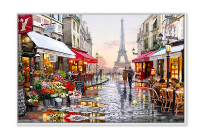 Eiffel Tower & Street View Oil Painting Wall Art High Quality Print Canvas Box Framed White